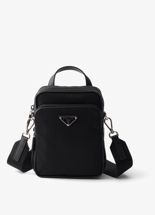 Prada Re-Nylon schoudertas met leren details - voorkant 2 zwart