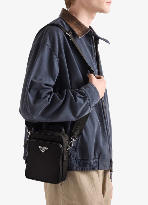 Prada Re-Nylon schoudertas met leren details - voorkant 3 zwart