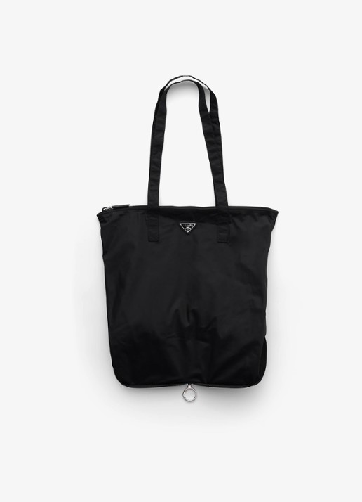 Prada Re-Nylon tasbedel van leer met opbergbare tas - voorkant 2 zwart