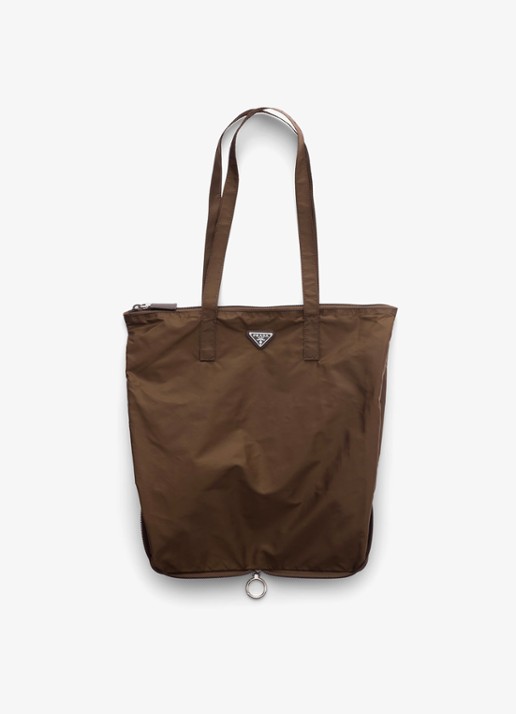 Prada Re-Nylon tasbedel van leer met opbergbare tas - detail 3 donkerbruin