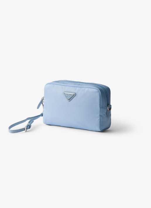 Prada Re-Nylon toilettas met leren details en logo - voorkant 4 lichtblauw