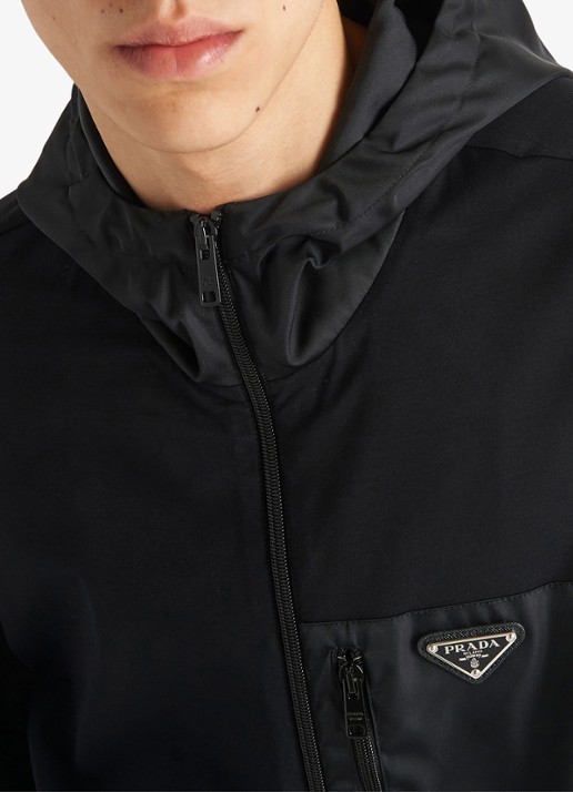Prada Re-Nylon trackvest met capuchon en contrast - detail 3 zwart