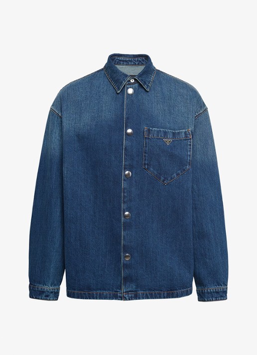 Prada Regular fit overshirt van denim met borstzak - voorkant 2 indigo