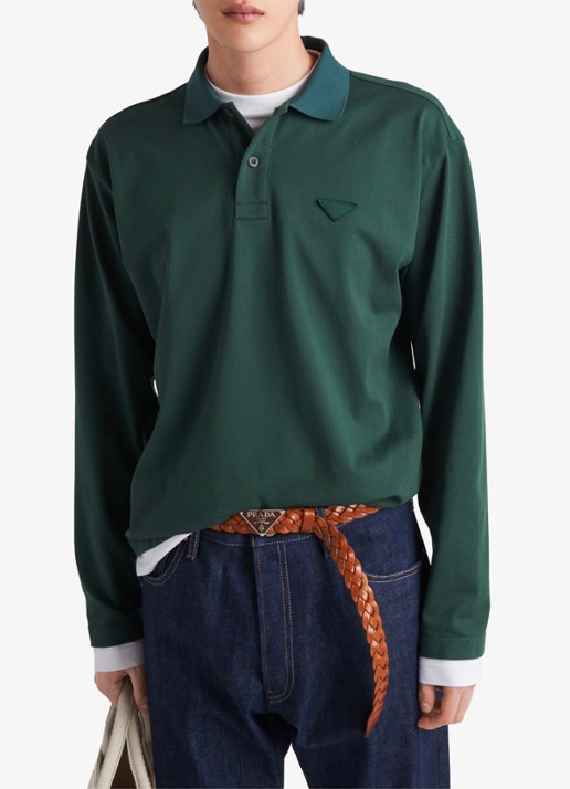 Prada Regular fit polo met contrast - detail donkergroen
