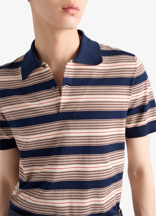 Prada Regular fit polo met streepprint - detail 4 donkerblauw