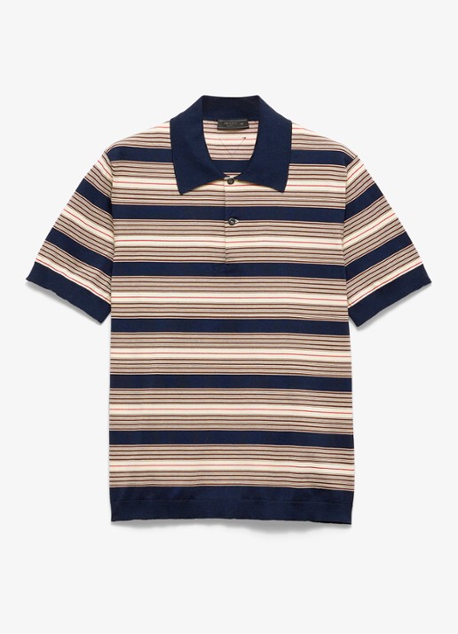 Prada Regular fit polo met streepprint - voorkant donkerblauw
