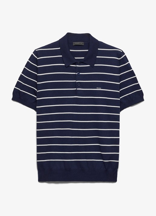 Prada Regular fit polo met streepprint - voorkant 4 blauw