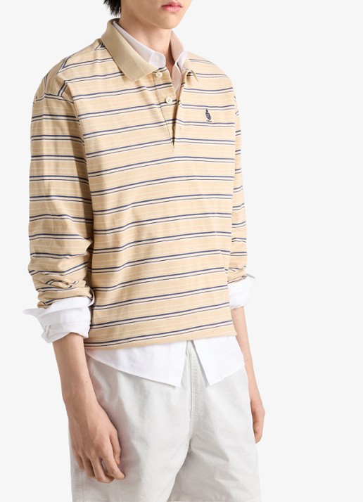 Prada Regular fit polo van piqué katoen met streepprint - detail beige