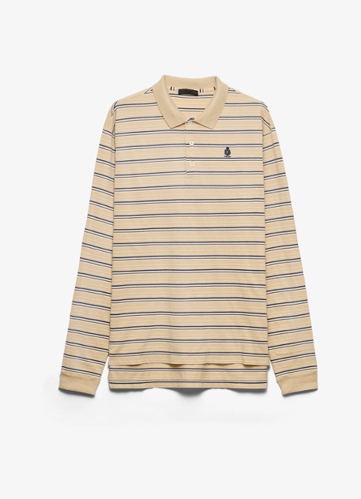 Prada Regular fit polo van piqué katoen met streepprint - voorkant 5 beige