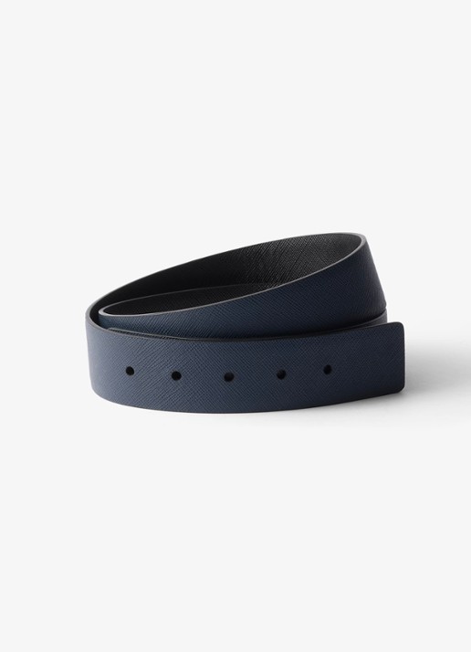 Prada Reversible riem van kalfsleer - detail donkerblauw