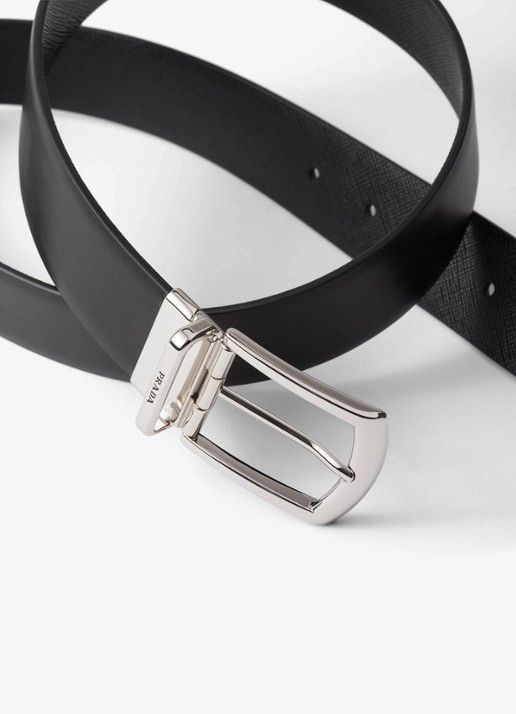 Prada Reversible riem van leer - detail 4 zwart