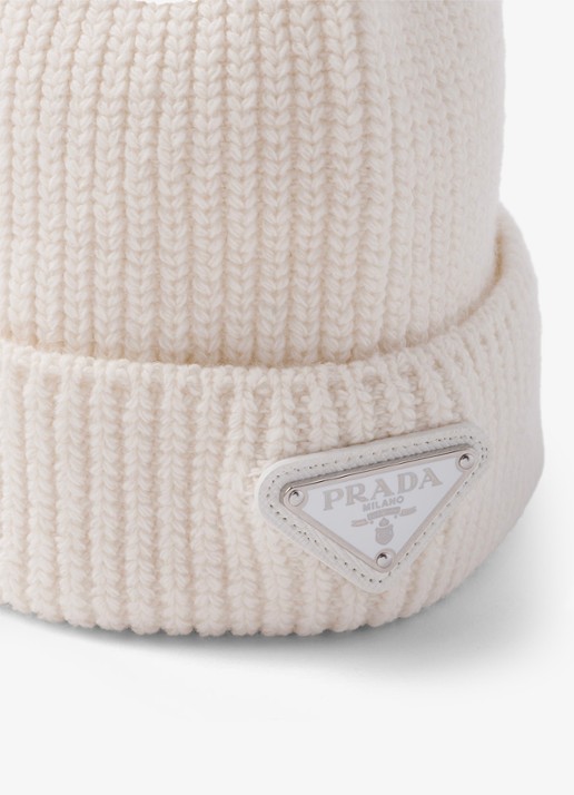 Prada Ribgebreide muts in kasjmierblend met logo - detail 2 wit
