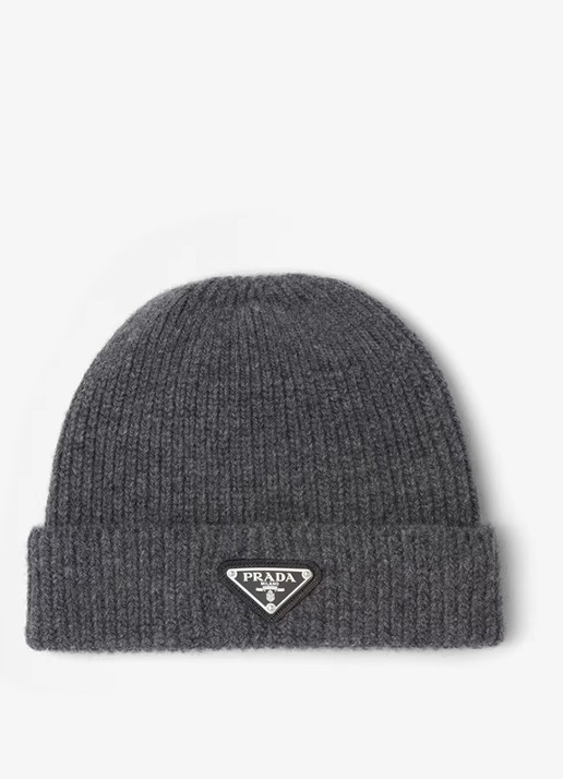 Prada Ribgebreide muts in kasjmierblend met logo