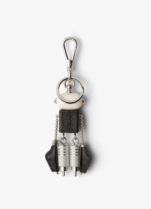 Prada Robot sleutelhanger met leren details - detail 3 zilver