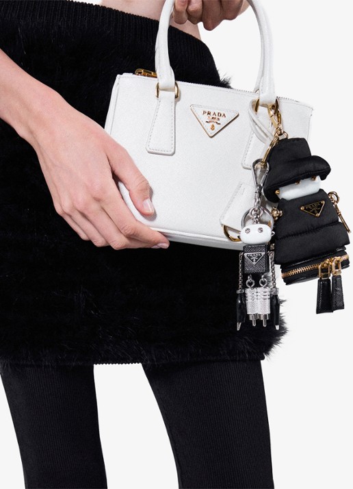 Prada Robot sleutelhanger met leren details - voorkant 2 zilver