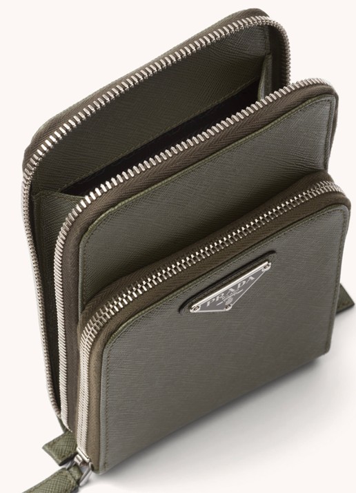 Prada Saffiano crossbody telefoonhoes van leer - detail 4 legergroen