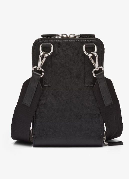 Prada Saffiano crossbody telefoonhoes van leer - achterkant zwart