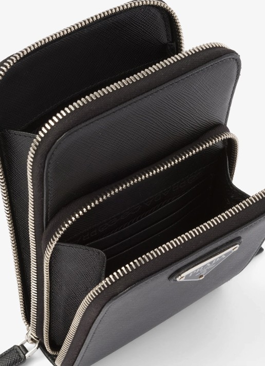 Prada Saffiano crossbody telefoonhoes van leer - detail 3 zwart