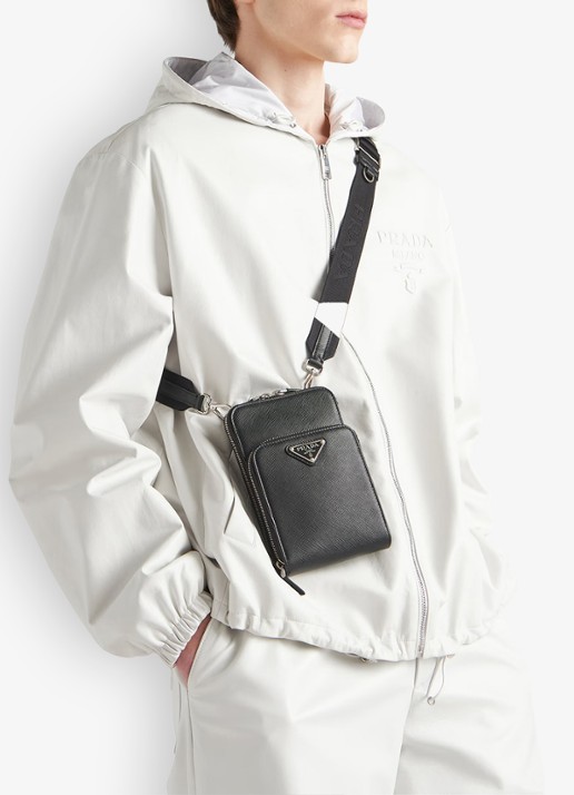 Prada Saffiano crossbody telefoonhoes van leer - voorkant 7 zwart
