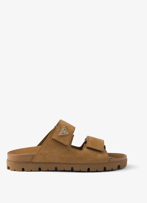 Prada Sandaal van kalfssuède - voorkant 3 camel