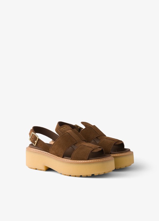 Prada Sandaal van suède - voorkant 5 bruin