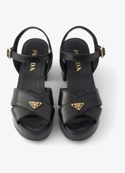 Prada Sandalette van lamsleer - detail 2 zwart