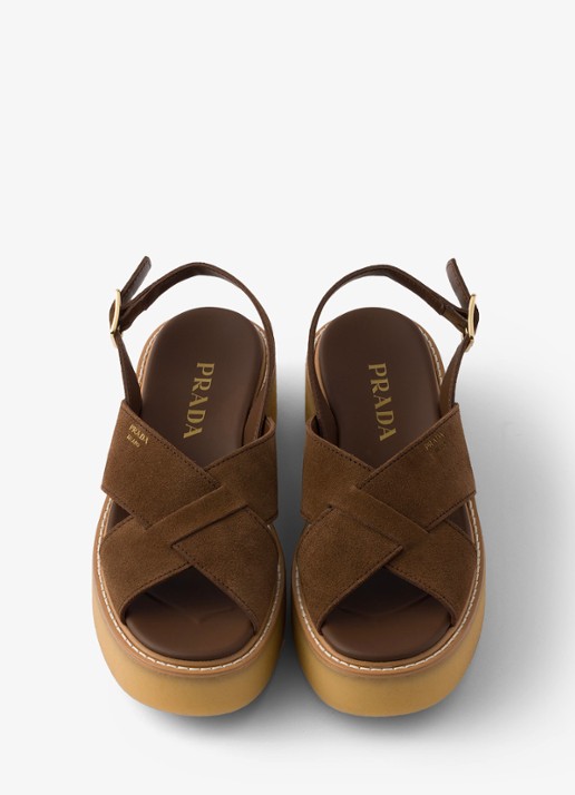 Prada Sandalette van suède - detail 4 bruin