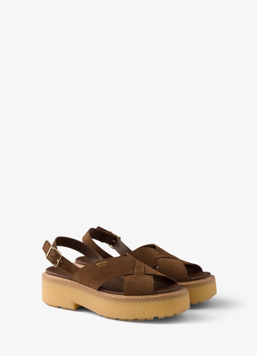 Prada Sandalette van suède - voorkant 2 bruin