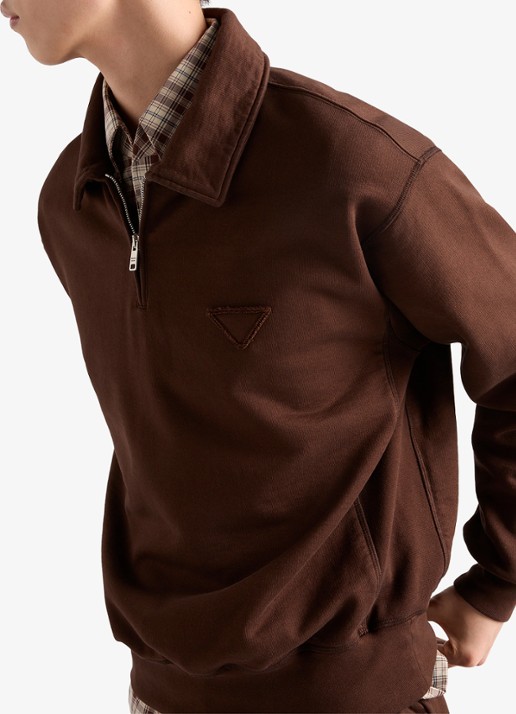 Prada Schipperstrui met halve rits - detail 4 bruin