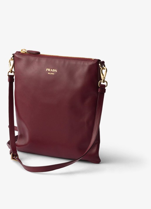 Prada Schoudertas van lamsleer - voorkant 2 donkerrood