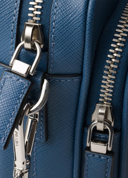 Prada Schoudertas van leer met afneembare schouderriem - detail 3 staalblauw