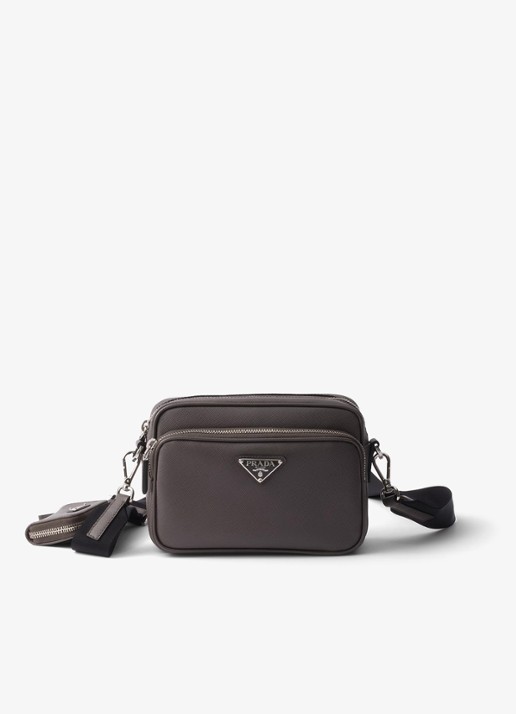Prada Schoudertas van leer met afneembare schouderriem - voorkant 2 donkergrijs