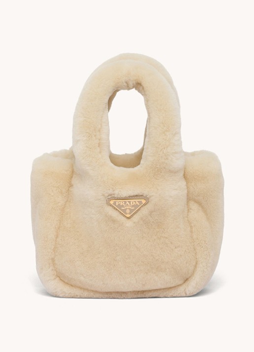 Prada Shearling mini handtas met schapenvacht - voorkant 3 creme
