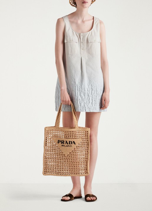 Prada Shopper van crochet met logo - detail 7 beige