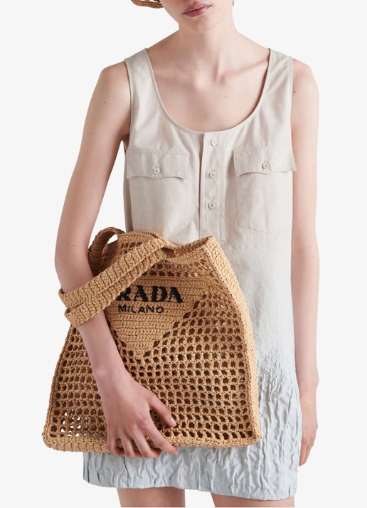 Prada Shopper van crochet met logo - voorkant 3 beige