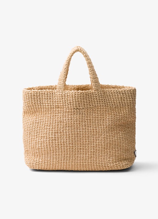 Prada Shopper van crochet met logo - achterkant lichtbruin