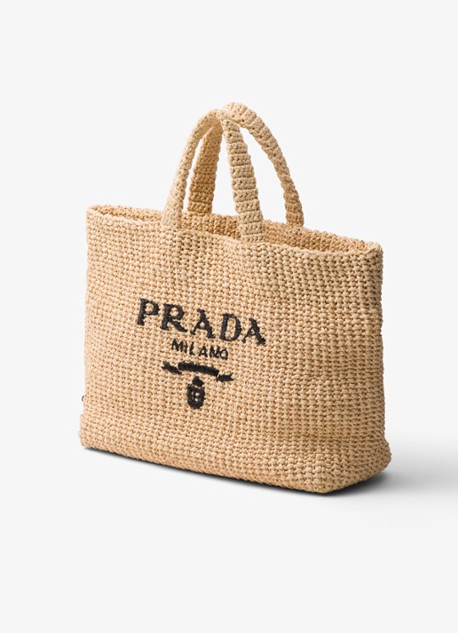 Prada Shopper van crochet met logo - detail 2 lichtbruin