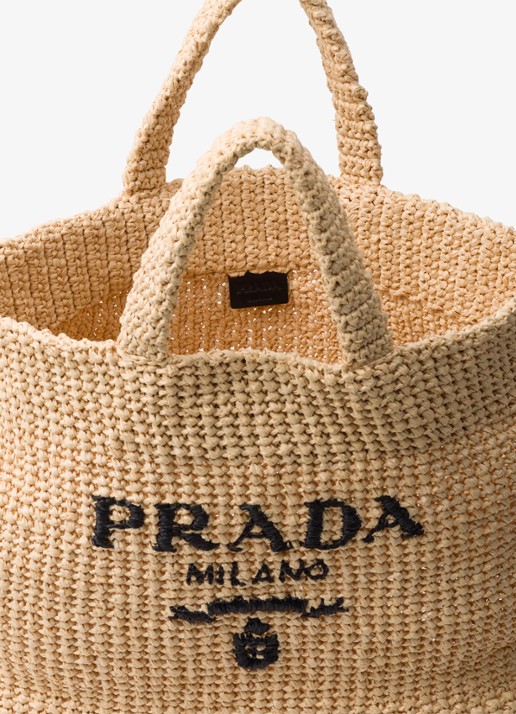 Prada Shopper van crochet met logo - detail 4 lichtbruin