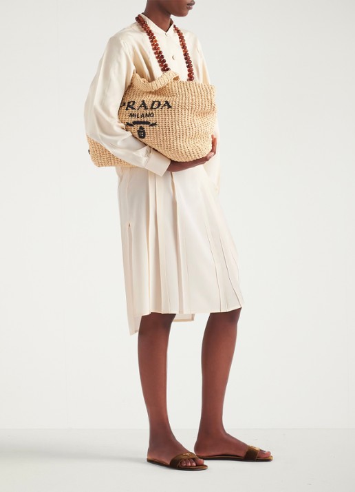 Prada Shopper van crochet met logo - detail 5 lichtbruin