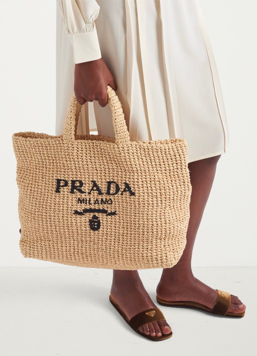 Prada Shopper van crochet met logo - voorkant 7 lichtbruin