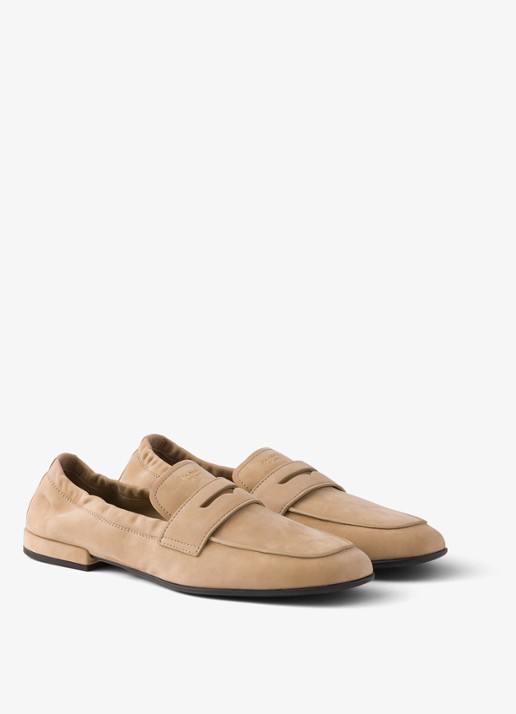 Prada Shuffle loafer van nubuck - voorkant 2 beige