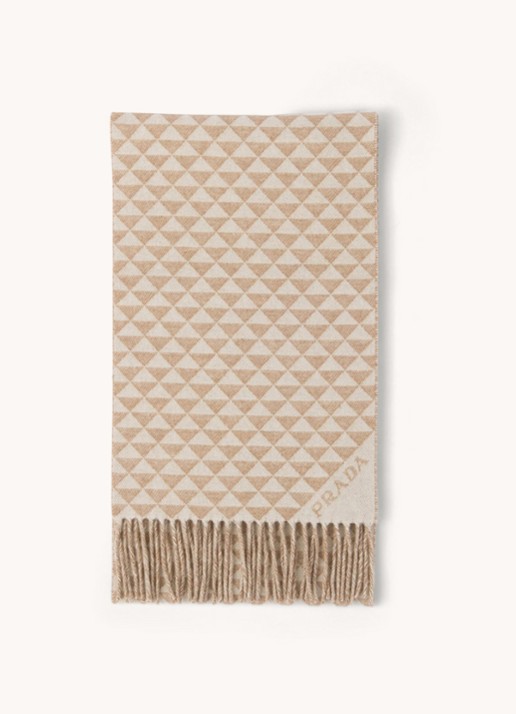 Prada Sjaal in kasjmierblend met grafische print 190 x 30 cm - voorkant beige