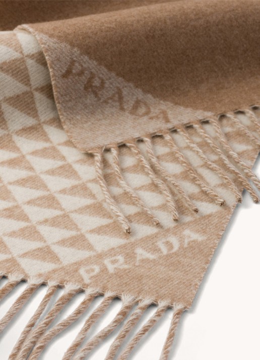Prada Sjaal in kasjmierblend met grafische print 190 x 30 cm - voorkant 2 beige