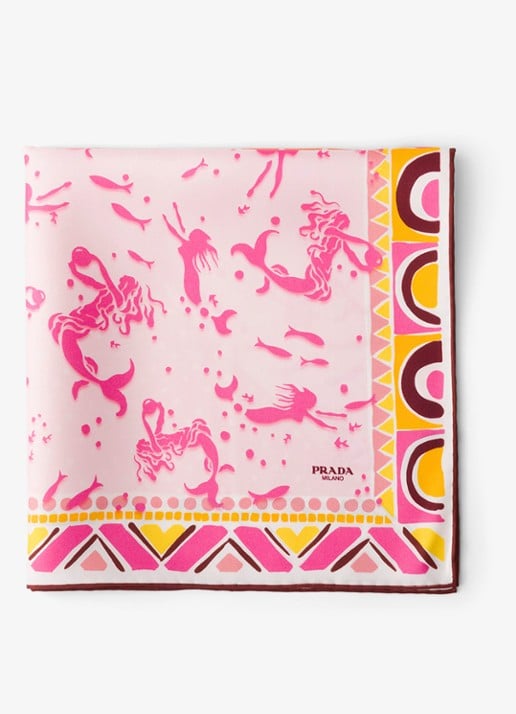 Prada Sjaal van zijde met print 55 x 55 cm - voorkant 3 roze