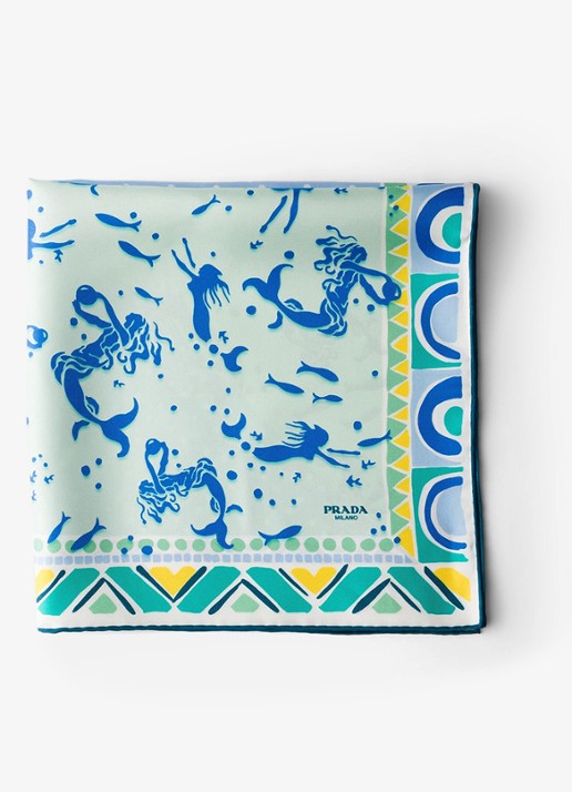 Prada Sjaal van zijde met print 55 x 55 cm - voorkant 3 light blue