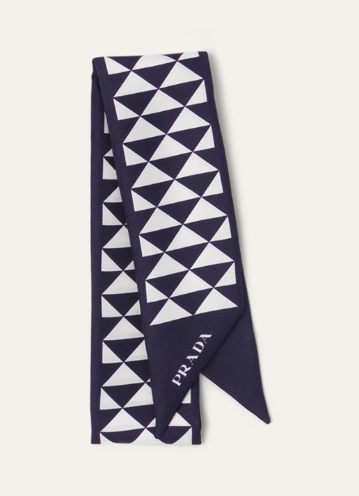Prada Sjaal van zijde met print 85 x 5 cm - voorkant blauw