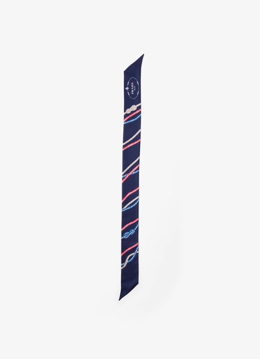 Prada Sjaal van zijde met print 85 x 6 cm - voorkant donkerblauw
