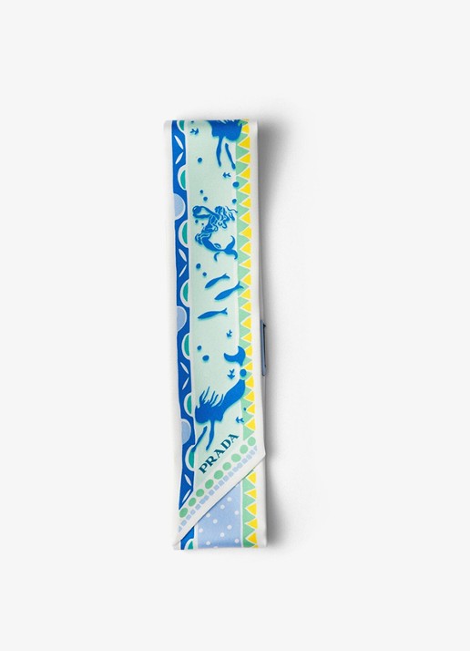 Prada Sjaal van zijde met print 85 x 6 cm - voorkant 3 blauw