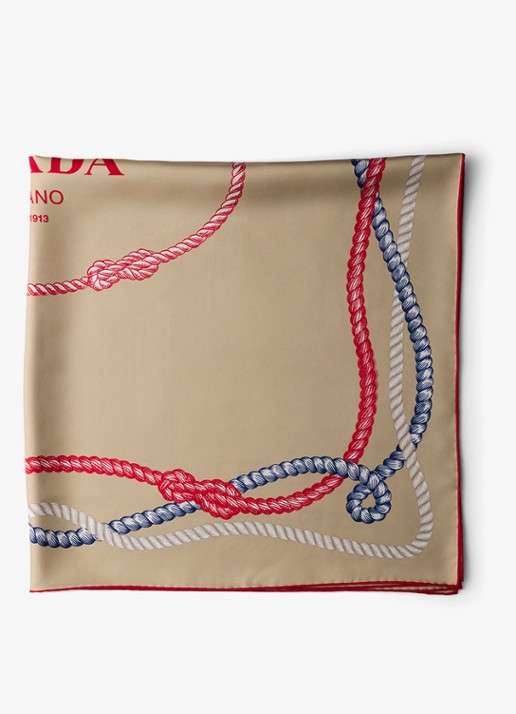 Prada Sjaal van zijde met print 90 x 90 cm - voorkant 3 beige