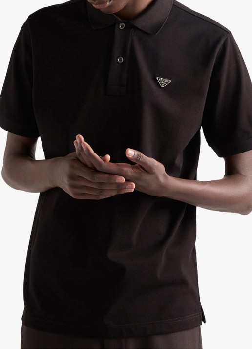 Prada Slim fit polo van piqué katoen met logo - detail 3 black
